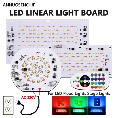 Placa de fuente de luz lineal RGB, 50W, 100W, AC220V, alto voltaje, SIN controlador, mando a distancia IR de 24 teclas, para bricolaje, Panel de lámpara de inundación de jardín y parque