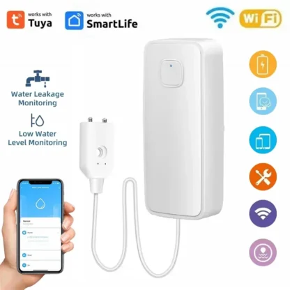 Sensor de fugas de agua con WiFi, Detector de nivel de desbordamiento de agua, 80dB de sonido de sistema de alarma, monitor de protección de seguridad de fugas, Smart Home, Tuya