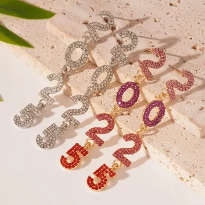 Pendientes estéticos Vintage de Feliz Año Nuevo, joyería de diamantes de imitación, pendientes de Año Nuevo 2025, collar largo brillante de cristal para fiesta y banquete