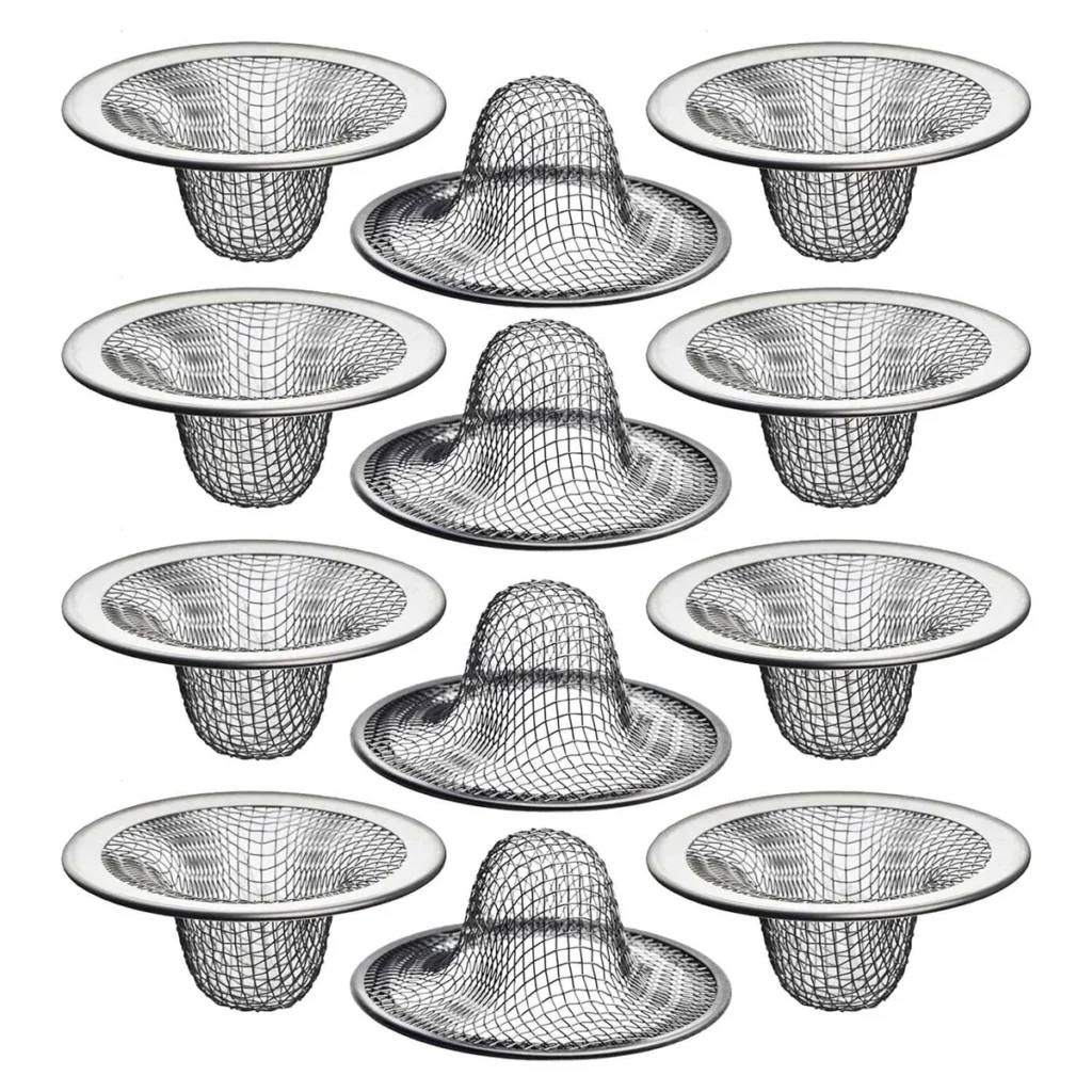 Colador de drenaje para fregadero de malla, cesta superior de 2,125 pulgadas/1 pulgada, recogedor de pelo para lavabo de baño, utilidad, pendiente, lavandería, RV, 12 Uds.