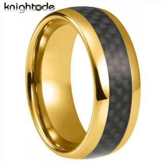 Anillos De Compromiso clásicos de carburo de tungsteno, cúpula con incrustaciones de fibra de carbono negra, ajuste cómodo, 6mm y 8mm
