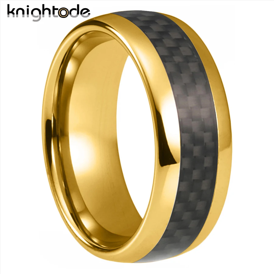 Anillos De Compromiso clásicos de carburo de tungsteno, cúpula con incrustaciones de fibra de carbono negra, ajuste cómodo, 6mm y 8mm