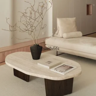 Mesa de centro de travertino Natural minimalista Wabi Sand Wind, mesa de centro creativa de diseño para sala de estar y balcón