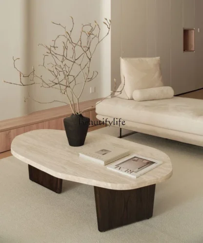 Mesa de centro de travertino Natural minimalista Wabi Sand Wind, mesa de centro creativa de diseño para sala de estar y balcón