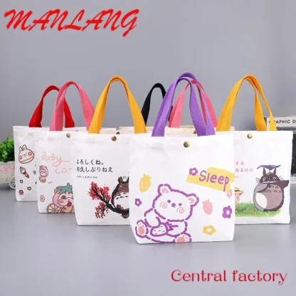 Xianghui-Bolsa de algodón con diseño de logotipo impreso personalizado, bolso de mano de lona con cremallera, color negro, blanco y rosa natural, 100% algodón