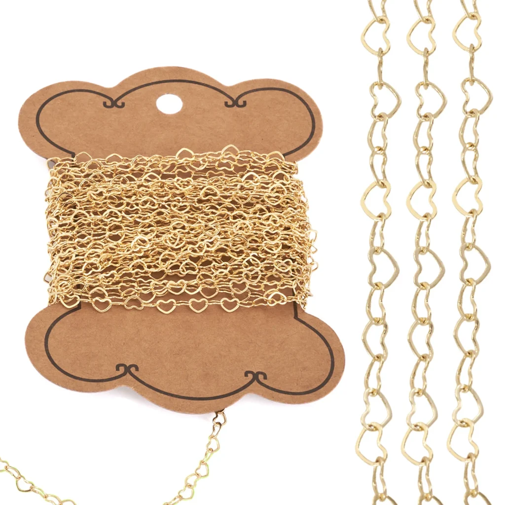 1 Juego de cadenas de eslabones de corazón de latón, cadena chapada en oro Real de 14K para mujer y niña, collar, pulsera, suministros para hacer joyas, regalos de fiesta