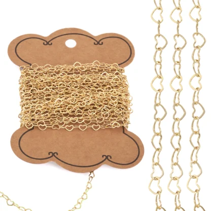 1 Juego de cadenas de eslabones de corazón de latón, cadena chapada en oro Real de 14K para mujer y niña, collar, pulsera, suministros para hacer joyas, regalos de fiesta