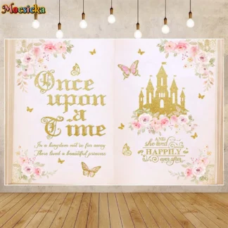 Mocsicka libro mágico Once Upon A Time Baby Shower fondo de princesa pequeña decoración de fiesta de bienvenida, pancarta de fondo personalizada
