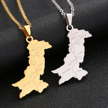 Mapa de Pakistán con colgante de ciudad, collar para mujeres y hombres, joyería de mapas paquistaníes de moda