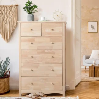 Cómodas Cómoda de 6 cajones sin terminar Cómoda de madera maciza natural Color Cómoda alta rústica de granja 17,7 "P x 31,5" L x 49,2 "H