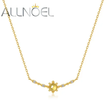 ALLNOEL-collar de plata de ley 925 sólida para mujer, 4mm, peridoto Gemstome, corona chapada en oro, joyería elegante, regalos de aniversario