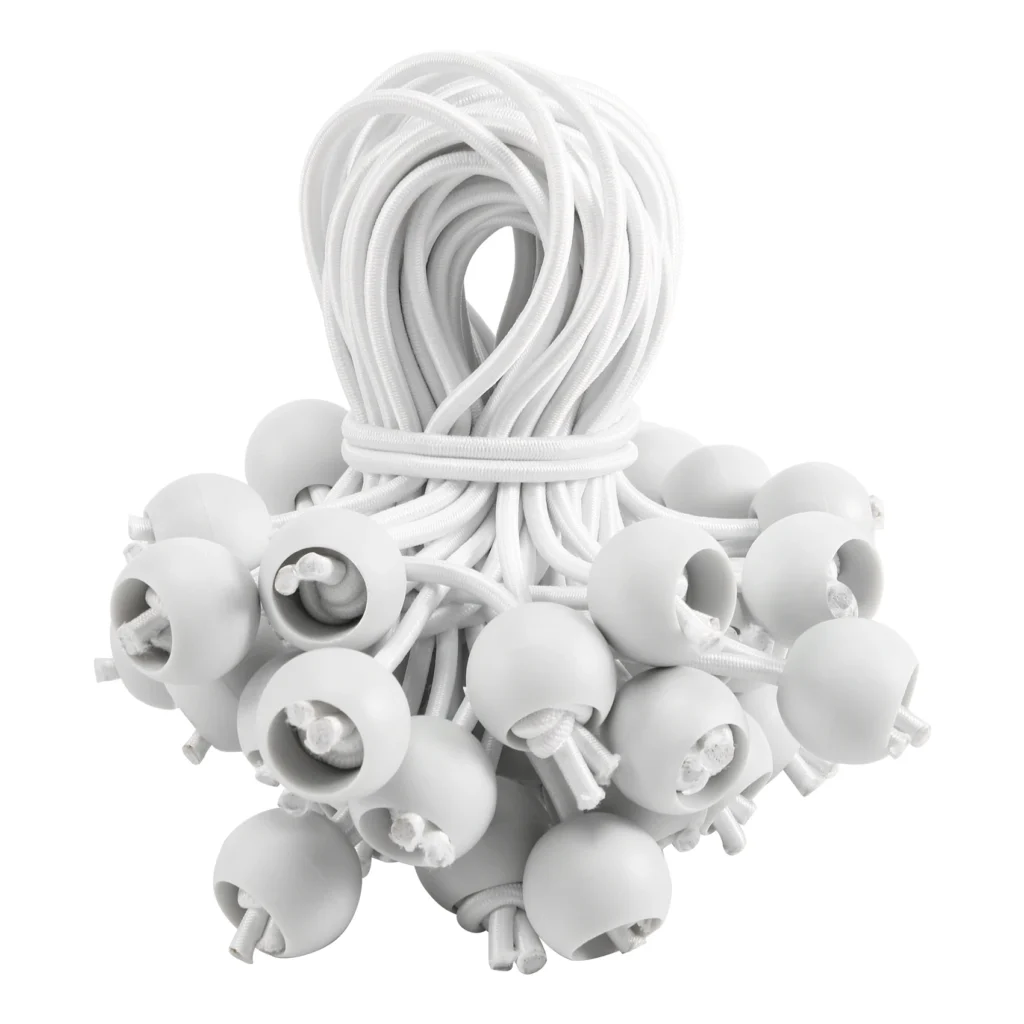 50 Uds. Cordón elástico con bolas, lazos elásticos, lazos elásticos para marquesinas, tiendas de campaña, pancartas, postes de bandera, lona (blanco)