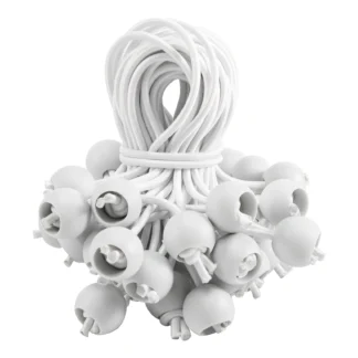 50 Uds. Cordón elástico con bolas, lazos elásticos, lazos elásticos para marquesinas, tiendas de campaña, pancartas, postes de bandera, lona (blanco)