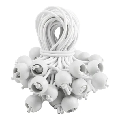 50 Uds. Cordón elástico con bolas, lazos elásticos, lazos elásticos para marquesinas, tiendas de campaña, pancartas, postes de bandera, lona (blanco)