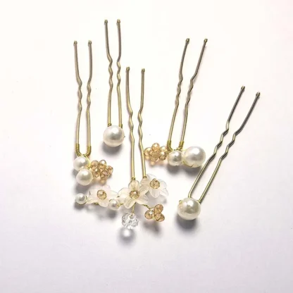 Pasador en forma de U para mujer, pasador de Metal, horquillas de Clip, Perla simulada, Tiara nupcial, accesorios para el cabello, diseño de peinado de boda, 5 piezas por juego