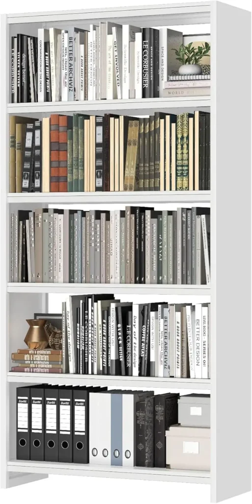Librería de 69" de alto, estantería de 5 niveles de ancho, librería con estante de exhibición, estanterías de metal livianas