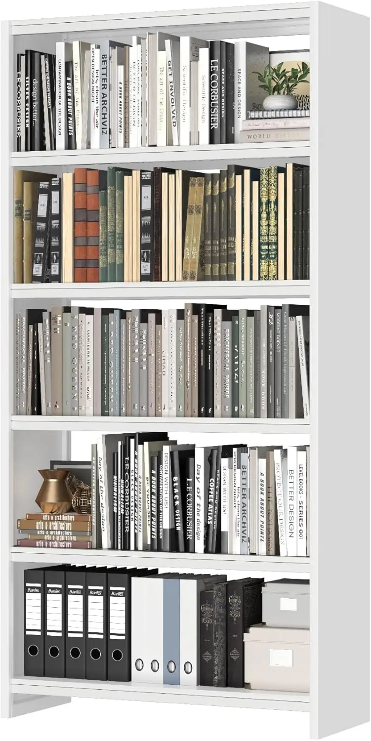 Librería de 69" de alto, estantería de 5 niveles de ancho, librería con estante de exhibición, estanterías de metal livianas