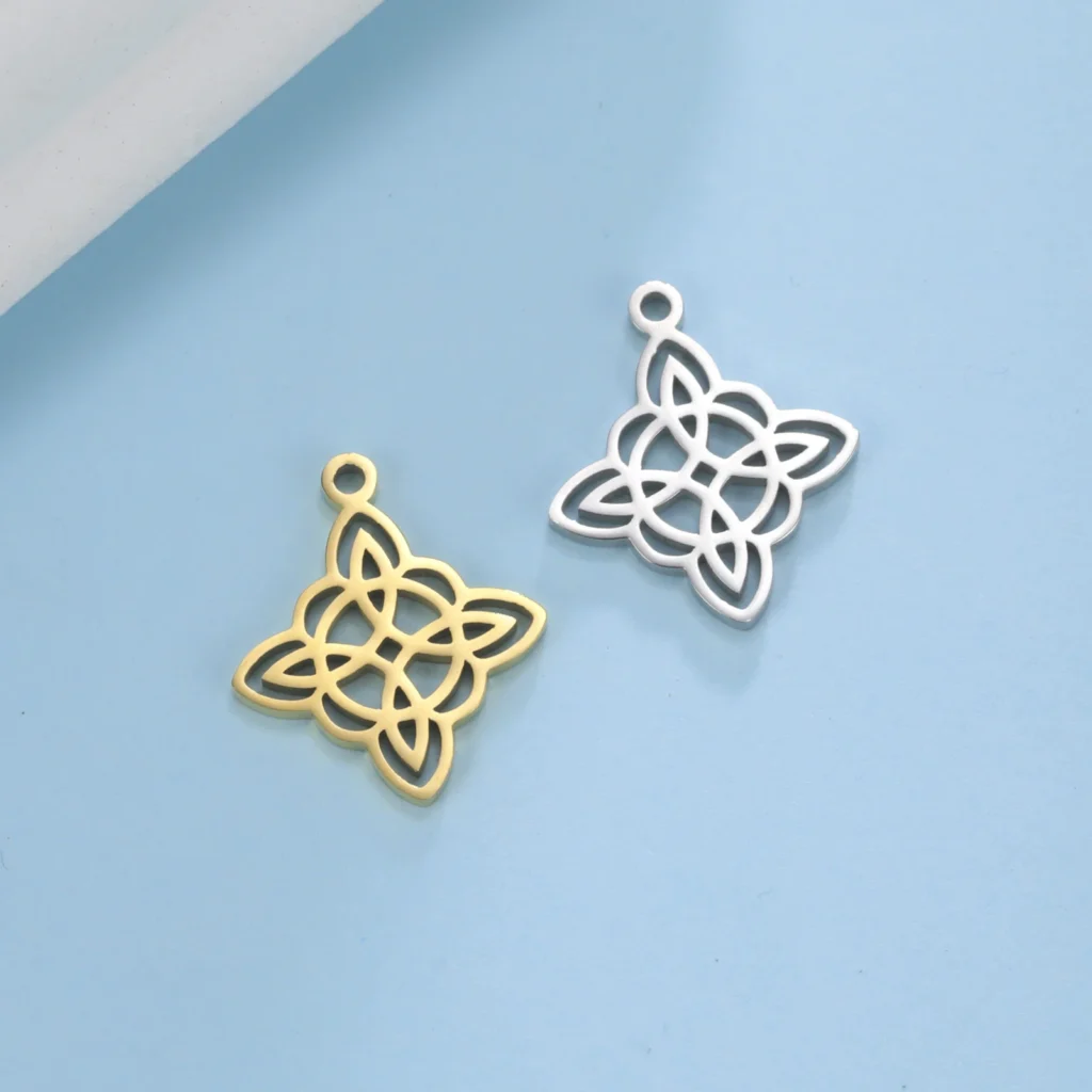 Dijes de nudo de bruja de doble capa, fabricación de joyas, acero inoxidable, bricolaje, pendiente, pulsera, collar, venta al por mayor, 5 piezas