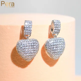 Pera-pendientes colgantes de circonia cúbica para mujer, aretes grandes con forma de corazón de amor, joyería nupcial de lujo para fiesta y boda, E910