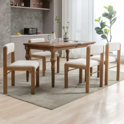 Sillas de comedor, juego de 4, asiento tapizado, silla auxiliar sin brazos con respaldo ajustable/estructura de madera, silla de comedor de granja