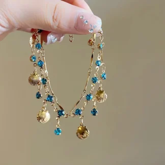 Pulsera de borlas de concha de cristal azul romántico francés para mujer, pulsera ostentosa Y2K de lujo, regalo de joyería exquisito para Spice Girls