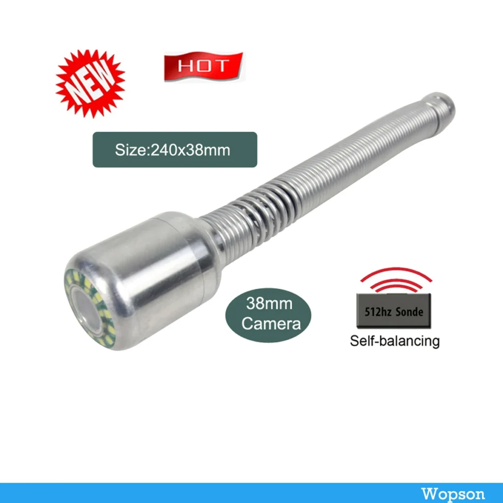 Endoscopio de inspección de tuberías de drenaje, cámara Sonda autonivelante de 38mm, 512hz, pantalla de 7 ", contador de medidor DVR, Cable de fibra de vidrio de 7mm