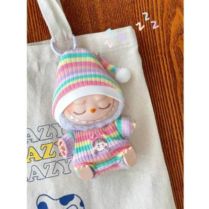 Ropa labubu de 17cm, Mini ropa de muñeca de peluche, atuendo, muñecas de ídolo Labubu, pijamas de fiesta sentada, ropa bonita para muñeca labubu v2