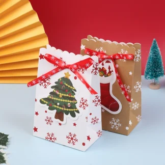 4 Uds 2025 bolsas de papel Kraft de Navidad copo de nieve bolsa de regalo artesanal paquetes de dulces de galletas DIY decoración de fiesta de Festival de Navidad de Año Nuevo