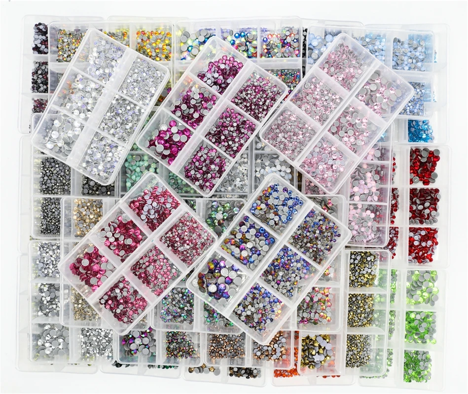 Diamantes de imitación para decoración de uñas, 40 colores, 1200 unidades, mezcla de tamaños, diamantes de imitación para decoración de uñas, cristal, SS6-SS30, Strass
