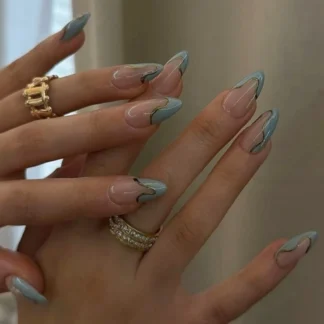 Uñas acrílicas cromadas doradas 3D, forma almendra media, juego prensa brillante, 24 Uds., envío directo