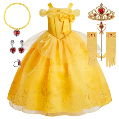 Vestidos de Cosplay de estilo princesa con accesorios para niñas, ropa de rendimiento de baile de fantasía, fiestas de cumpleaños de Carnaval de Bella