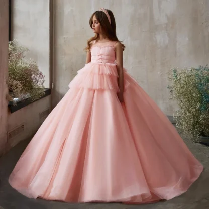 Vestido de dama de honor sin mangas para niñas, traje de princesa de encaje, vestido de fiesta, vestido de graduación, 4-14 años