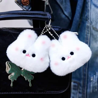 Llaveros de conejo de peluche de dibujos animados para parejas, llavero de muñeco de peluche, colgante de bolso, accesorio de joyería colgante Kawaii, 2 piezas