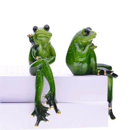 2 estatuas de rana, colección de escultura, estatua moderna para decoración de escritorio y hogar