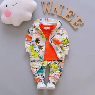 Ropa para bebés de 3 uds., ropa de primavera y otoño, chaqueta con capucha y cremallera de dibujos animados, camiseta y pantalones, traje deportivo, trajes Casal sueltos para niños