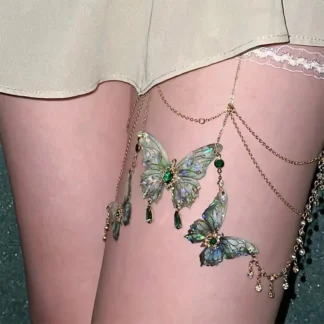 Cadena hasta el muslo con borlas de mariposa, cadena de pierna de encaje de longitud ajustable con flecos, joyería corporal acentuada para mujeres y niñas