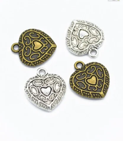 60 uds dijes 16*14mm bonitos dijes de corazón para fabricación de joyería DIY accesorios de joyería dijes de aleación F0612