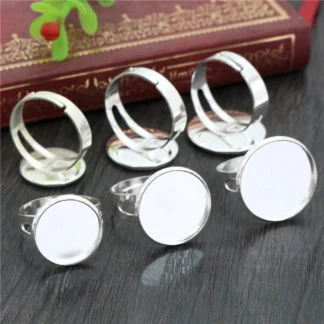 Ajustes de anillo ajustable de latón de Color plateado de 12mm en blanco/Base, ajuste cabujones de vidrio redondo de 12mm
