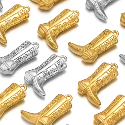 5 uds. Colgantes de bota larga Vintage de acero inoxidable, dijes de oro PVD para hacer joyería de moda DIY, suministros para collares y pulseras a granel