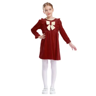 Vestido de terciopelo para niñas, bonito vestido de invierno de manga larga con cuello redondo y volantes, vestido elegante para fiesta de cumpleaños y boda, vestidos de Navidad