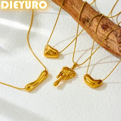 DIEYURO 316L Acero inoxidable dorado Irregular geométrico Lava corazón colgante collar mujer nueva moda cuello cadena joyería regalo