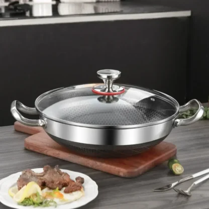 Sartén antiadherente de acero inoxidable 304 de grado alimenticio, olla de nido de abeja, cocina de inducción inferior, estufa de Gas, Wok General