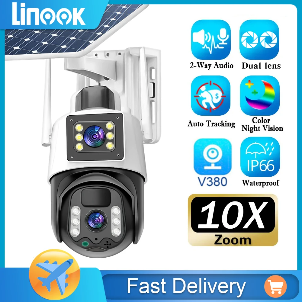 Linook V380 Pro Solar WIFI cámara CCTV inalámbrica para exteriores con batería incorporada, CCTV 4K 8MP Visión nocturna solar en color de baja potencia