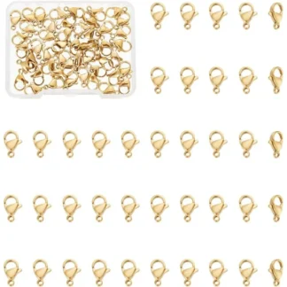 Aproximadamente 50 cierres de langosta de acero inoxidable, cierres de garra de Metal dorado, cierres de joyería para hacer joyas DIY, agujero de 1,5mm, Kit de fabricación
