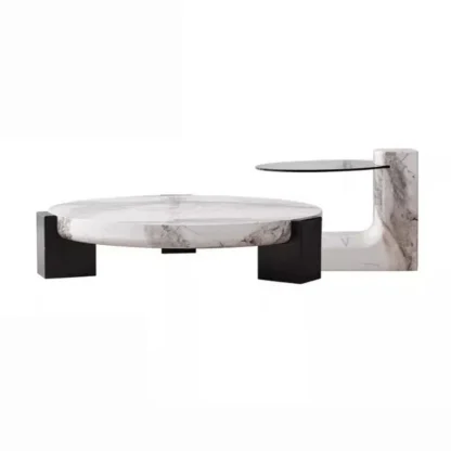 Mesita para café de sala de estar, tapa redonda de mármol, suelo de diseño lujoso, hermoso gabinete de café, dormitorio, muebles universales, decoración del hogar