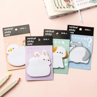 Bloc de notas adhesivas de dibujos animados Kawaii, Bloc de notas de animales, papelería