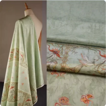 Tela satinada clásica de viento de China, tela de satén con estampado verde claro para vestido, tela Han, Material de costura de ropa, T2125