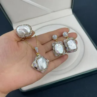 Nuevo conjunto de joyería para mujer de turmalina con incrustaciones de perlas barrocas naturales, accesorios de ropa simples y femeninos