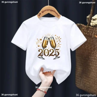 Camiseta de Hello 2025 para niños y niñas, ropa para niños pequeños, regalo de fiesta de año nuevo, camisetas de manga corta para bebés
