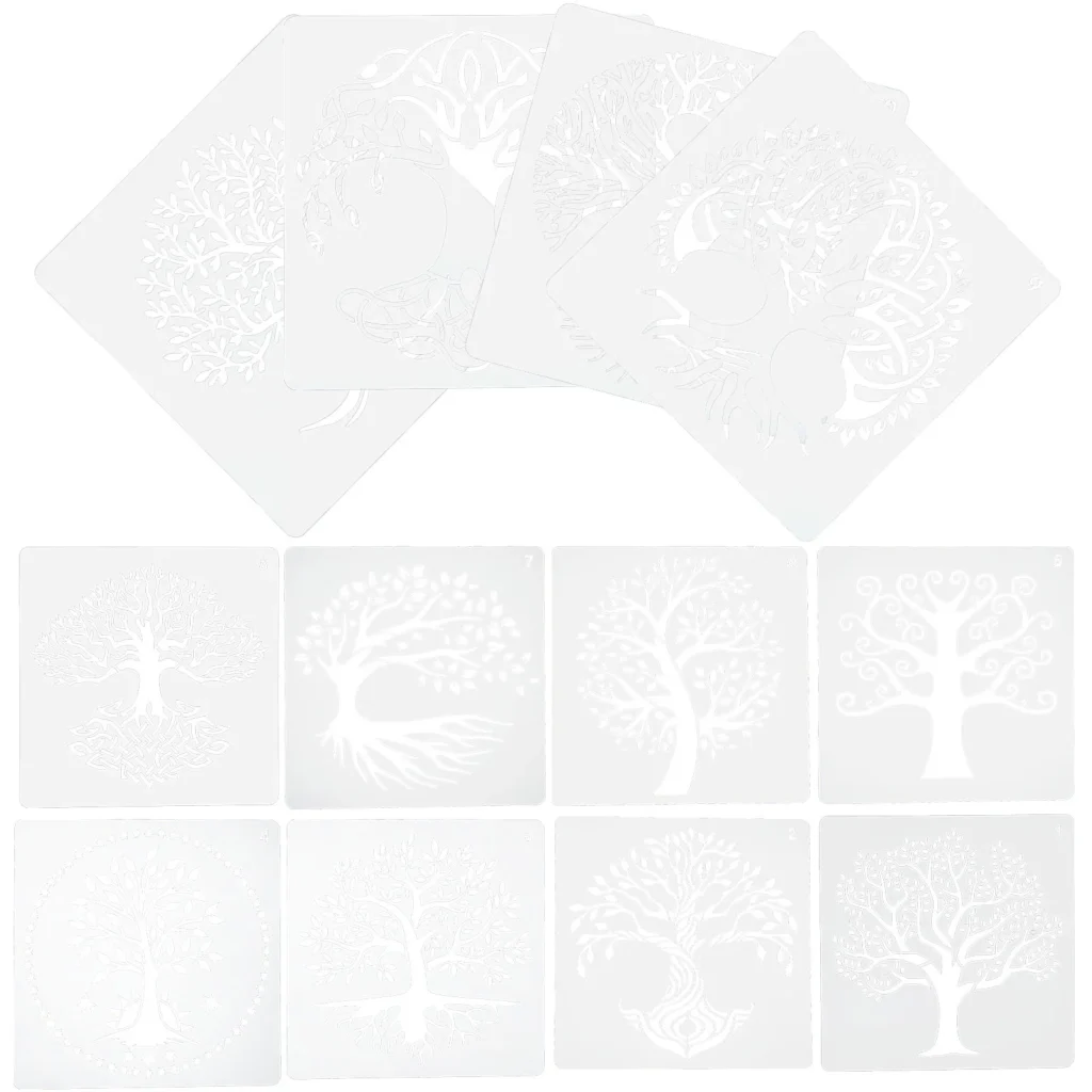 Plantilla de árbol de la vida de 12 hojas, plantilla de pintura hueca, herramienta artesanal de patrón de dibujo DIY